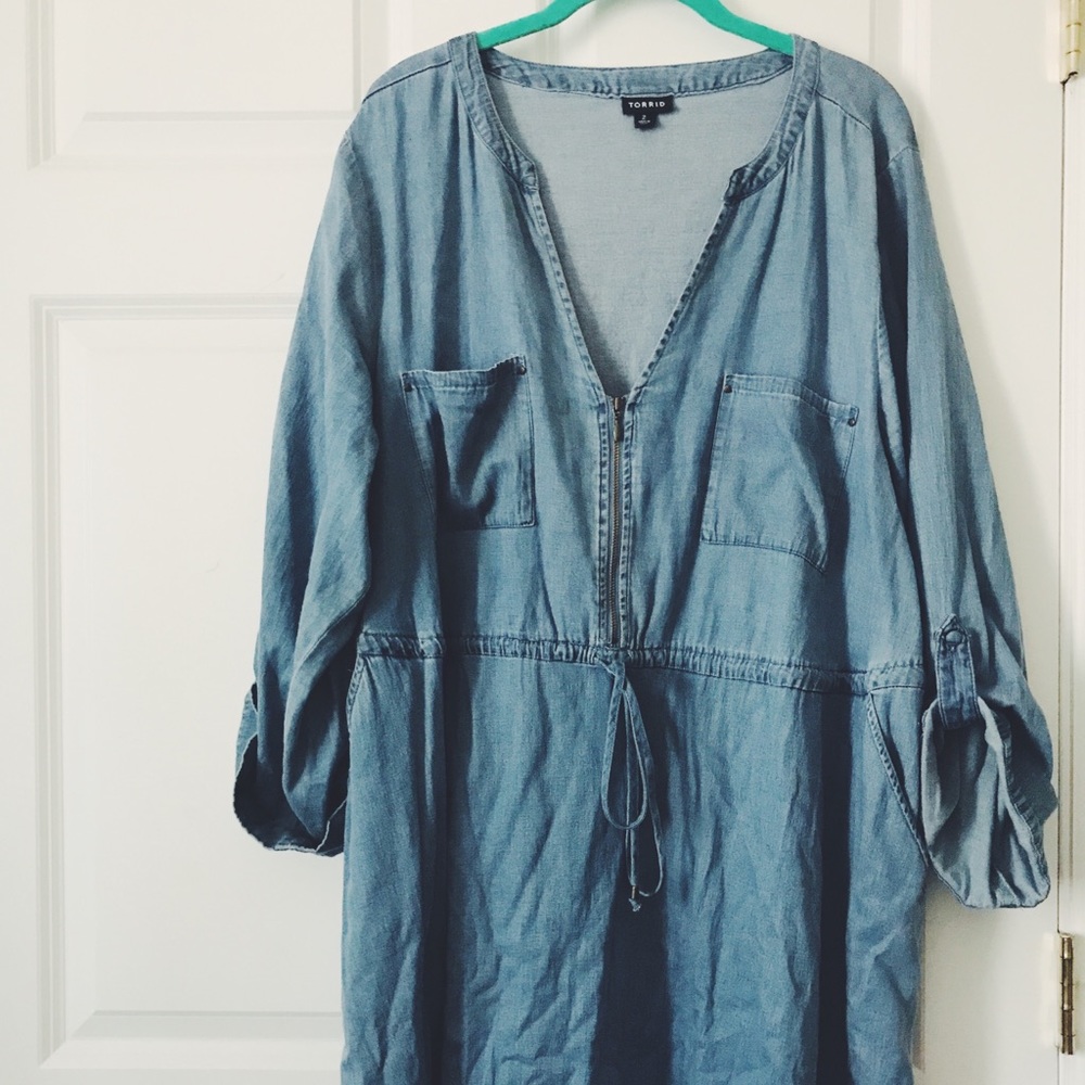 TORRID Denim Tie Waist Band Dress